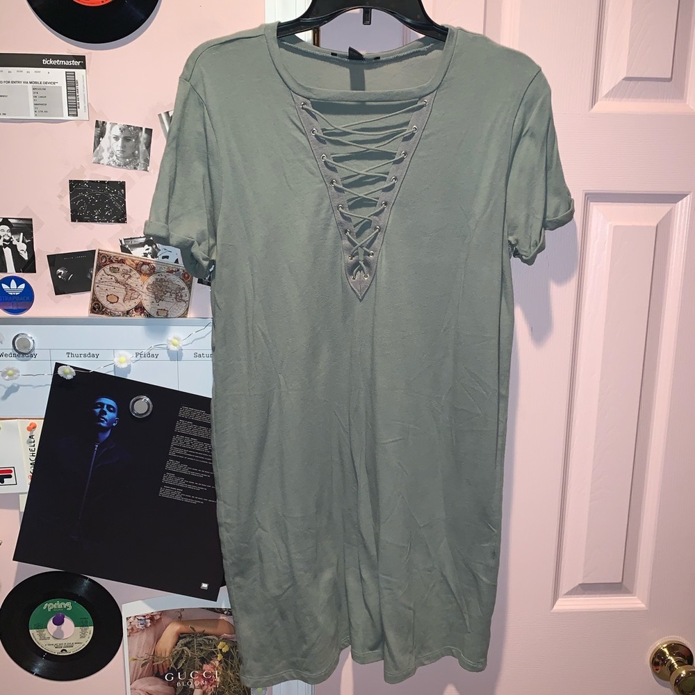 Lace-Up Mini T-Shirt Dress